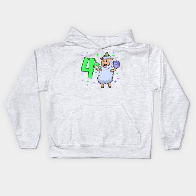 I am 4 with sheep - girl birthday 4 years old Kids Hoodie by Modern Medieval Design